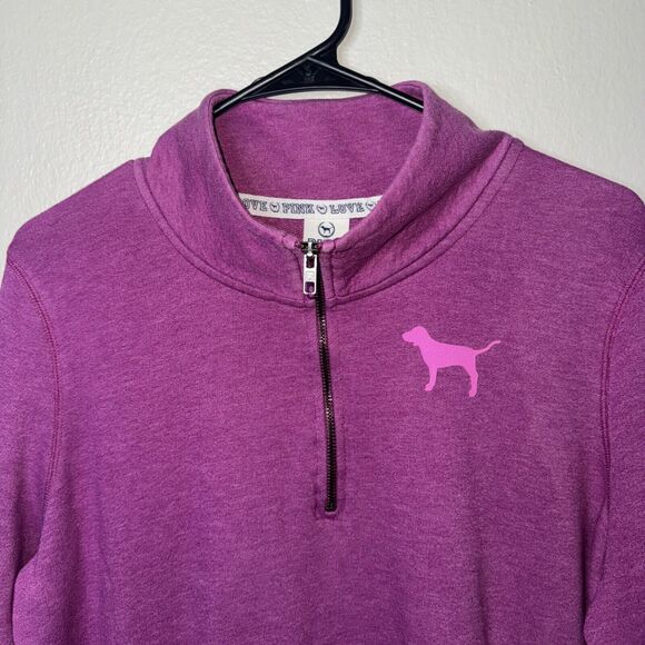 Victorias Secret PINK Sweater Quarter Zip Size Large Dog Love Pink On Back Soft - Picture 4 of 6